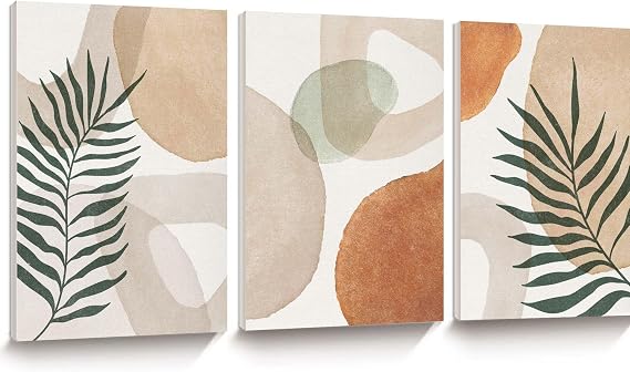 HesenDot 30x40CM Abstract Botanical Neutral Framed Wall Art Set of 3