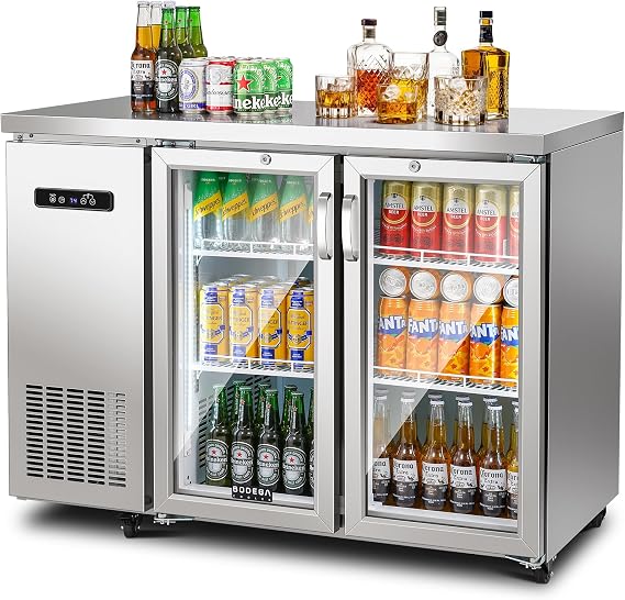 Commercial Back Bar Cooler, 12 CuFt Stainless Steel Beverage Refrigerator