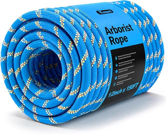 1/2 Inch Arborist Climbing Rope 9000lbs Heavy Duty 150FT 200FT Static Bull Rope for Tree Work, Rigging, Rappelling, Pulling, Caving & Sailing, Double-Braided with 28-Strand Core & Dual Outer Cover
