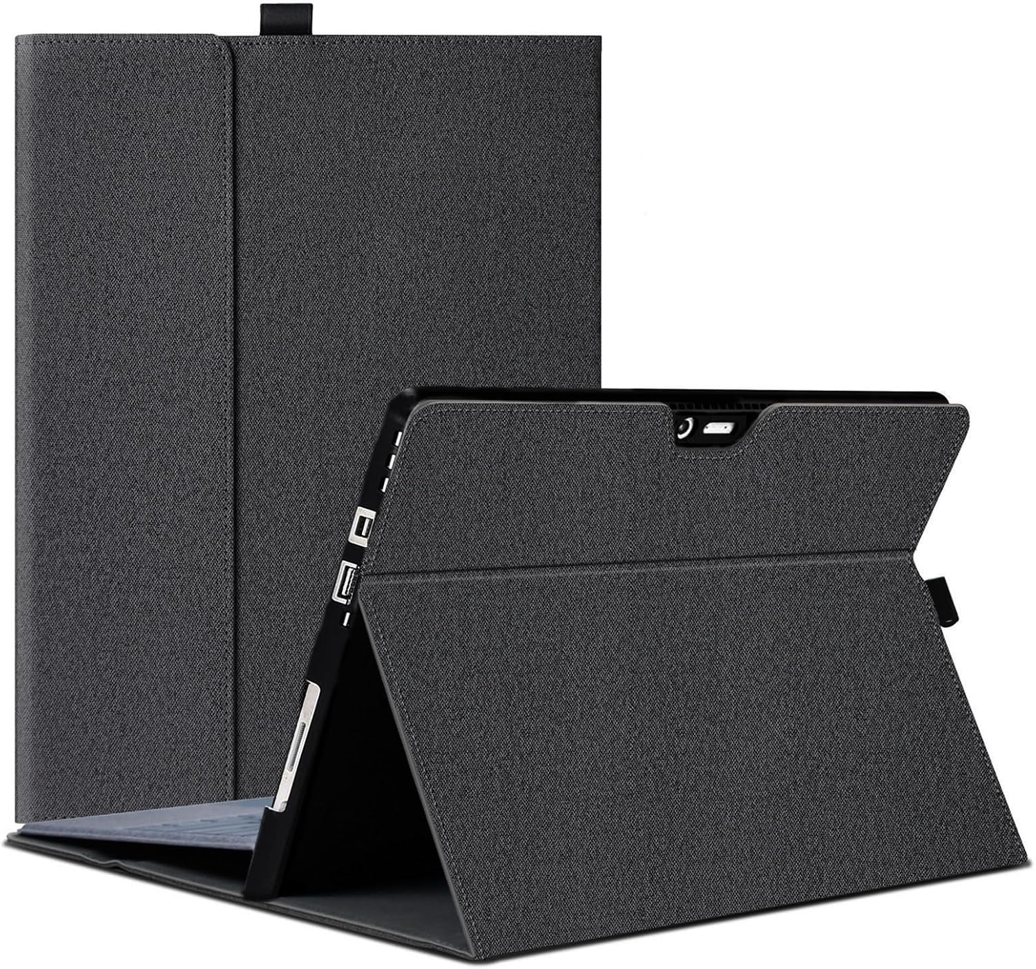 Megoo Surface Pro 6 Case for Microsoft Surface Pro 654, with Stylus Pen Holder Multiple Angle Adjustment Folio Stand Case Protective Cover Compatible with Type Cover Keyboard Black Gray