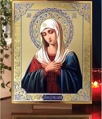 Russian Orthodox Catholic Icon Our Lady of Sorrows Extreme Humility of Virgin Mary Icon 10 12 Inch