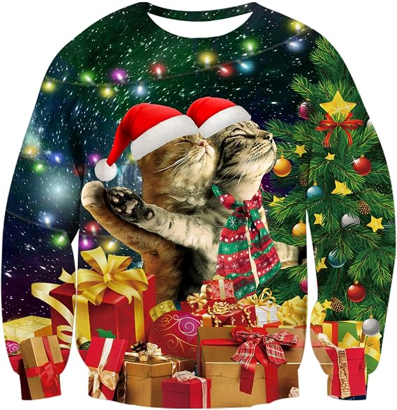 ALISISTER Ugly Christmas Jumper 3D Printed Xmas Pullover Sweatshirt Funny Long Sleeve Sweater T-Shirt for Men S-3XL