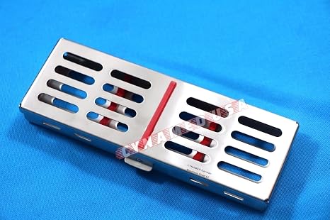 New German Stainless Dental Autoclave Sterilization Cassette Rack Box Tray for 5 Instrument RED