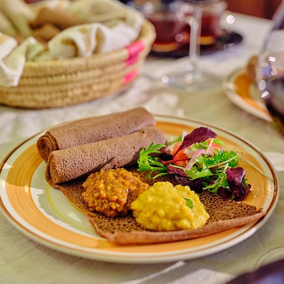 Red Fox Spices Authentic Teff Injera Flatbread Traditional Ethiopian Fermented Bread Made with Whole Grain Teff Flour, a Naturally Grain Authentic Injera for Everyday Meals Brown Teff (4 Pack)