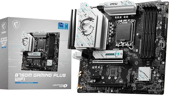 MSI B760M GAMING PLUS WIFI Motherboard, mATX - Supports Intel 14th, 13th & 12th Gen Core Processors, LGA 1700 - DDR5 Memory Boost 6800+MHz/OC, 1x PCIe 4.0 x16, 2 x M.2 Gen4, 2.5G LAN, Wi-Fi 6E
