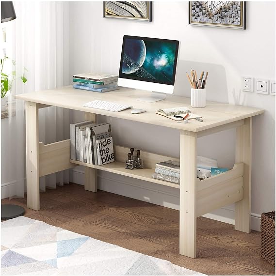 Study Table for Bedroom, White Wooden Desk Home Desktop Computer Desk Bedroom Laptop Study Table Office Desk Workstation 39.4 x 17.7 x 28.3 inches (White)