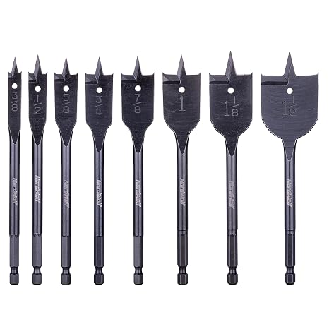 8PCS Spade Drill Bit Set with 1/4" Hex Shank, SAE Sizes 3/8" to 1-1/2"