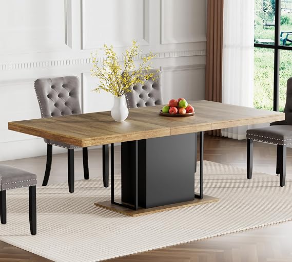 Expandable Dining Table,Wood Extendable Dining Room Kitchen Table, Long Dining Table for Kitchen