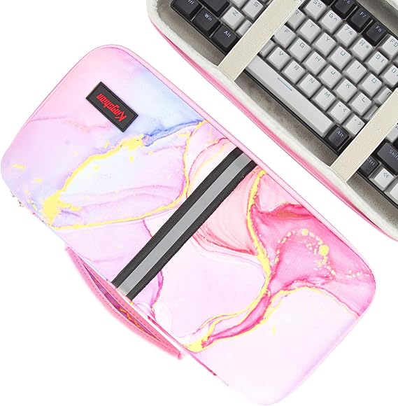 Hard Shell Travel Bag, 75% Keyboard Case Compatible with Keychron K2,Melgeek,Logitech POP Keys Mechanical,MX Mechanical Mini Wireless Keyboard,84 Key Wireless Portable Keyboard-Pink contrast