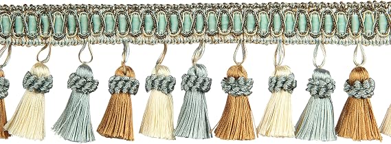 6.5 Yard Handmade Tassel Fringe Trim, 8Cm/3.15Inch Diameter Hand Knitting Tassel Fringing Trimmings for DIY, Decor,Curtain Tablecloth Home Decoration-Blue