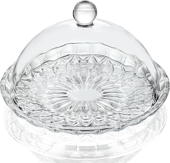 7'' Glass Cake Plate with Dome, Clear Cake Stand with Lid | Crystal Cake Holder Versatile Serving Platter with Cover for Display Party, Entertaining Table Centerpiece
