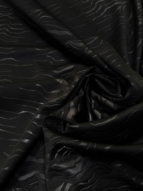 Polyester Techno Heavy Weight with Dark Jade Matte Zebra Design Fabric (Black)
