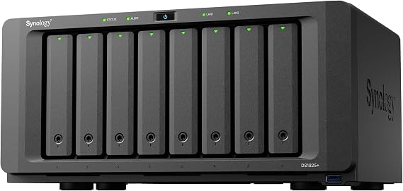 Synology DS1825+ Enterprise Video Production & Storage - Scale to 360TB, 25GbE Speed & Mission-Critical Reliability (8-Bay Diskless NAS)