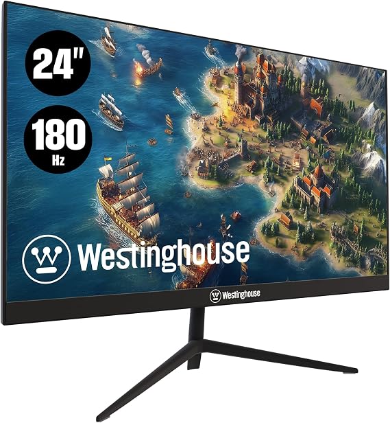Westinghouse 24 Inch Gaming Monitor, IPS, 180Hz, 1ms, Built in Speakers, HD 1080P, 110% sRGB, AMD FreeSync, Eyecare, Computer Monitor for Office, PC & Console Games, DisplayPort, HDMIx2/Gaming Mode