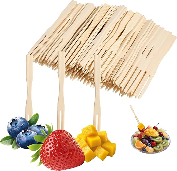Bamboo Mini Forks Disposable Forks for Appetizers 3.5" Small Forks Appetizer Forks for Fruit,Cocktail Forks for Parties, Weddings(100Pcs)