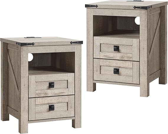 T4TREAM 18" Farmhouse Nightstand Set of 2, Light Rustic Oak