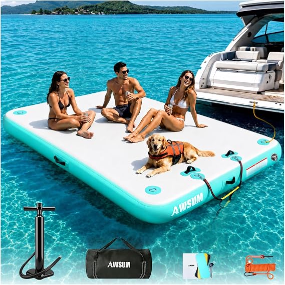 AWSUM Inflatable Floating Dock for Water Activities, 6ft-15ft Island Raft