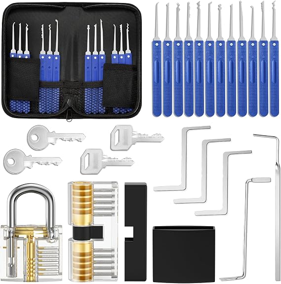 Lock Pick Set, Eventronic 17-Piece Lock Picking Tools with 2 Clear Practice and Training Locks for Lockpicking, Extractor Tool for Beginner and Pro Locksmiths