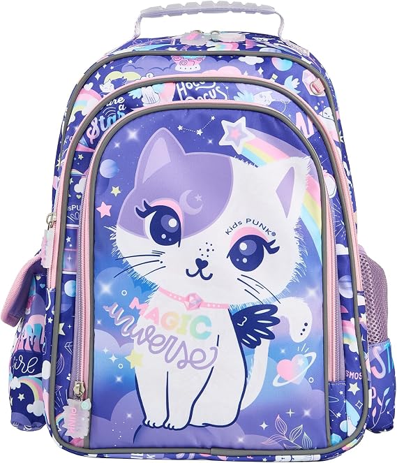 KidsPUNK Backpack for Girls Elementary:16 Inch Cute Kitty School Bookbag