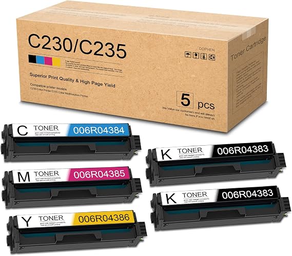 C230/C235 Toner Cartridges (5-Pack, 2BK/1C/1M/1Y): 006R04383 006R04384 006R04385 006R04386 Toner Cartridge - Doen Compatible Toner Cartridge Replacement for Xerox C230 Color C235 Multifunction Printer