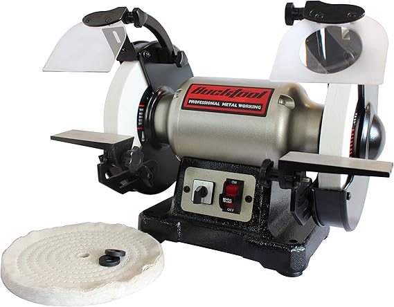 BUCKTOOL 8" 1/2HP Dual Speed Bench Grinder Buffer Combo with Cast Iron Base | Low/High Speed Bench Grinder with 1725RPM,3450RPM,80,120 Grit AO Wheels,3X Magnifier,Adjustable Rests for Sharpening