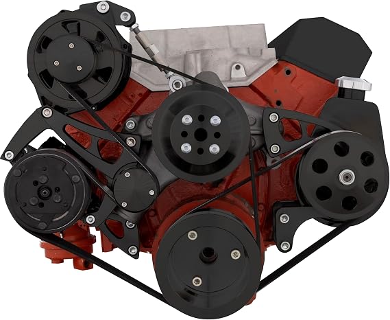 Black Small Block Chevy Serpentine Conversion - Mid-Mount AC, PS, and ALT