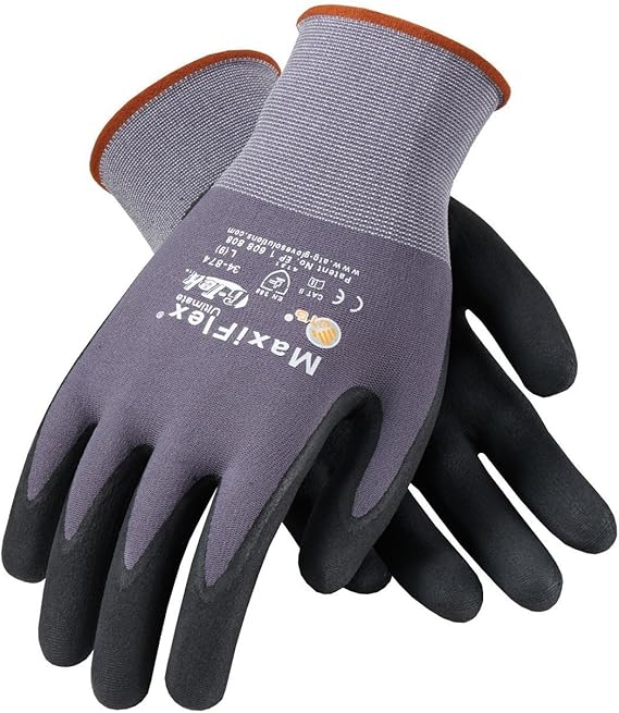 MaxiFlex 34-874 Seamless Knit Nylon - Gloves with Nitrile Coated Micro-Foam Include Grip on Palm and Fingers, Medium, Grey, 34-888