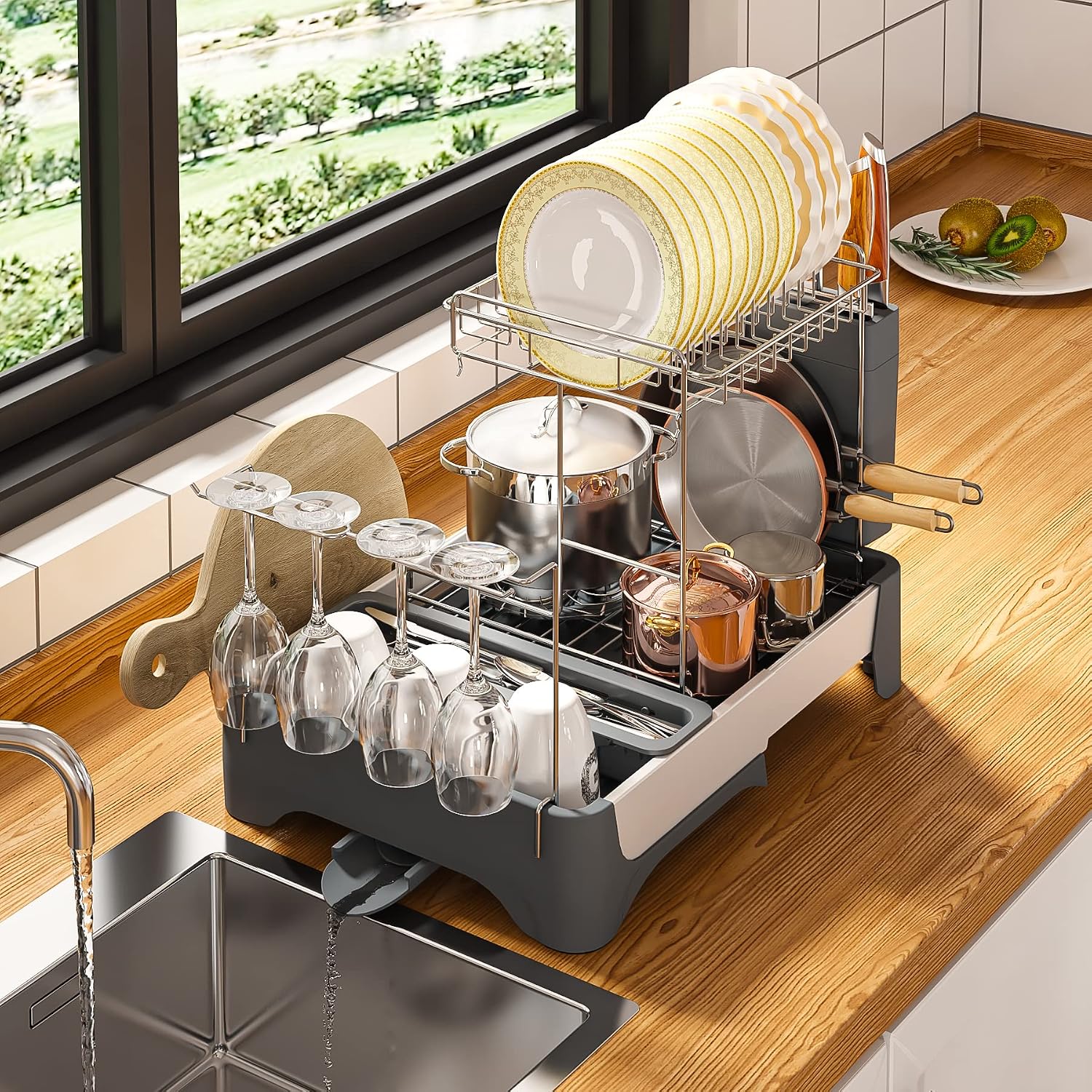 2 Tier Expandable Dish Drainer
