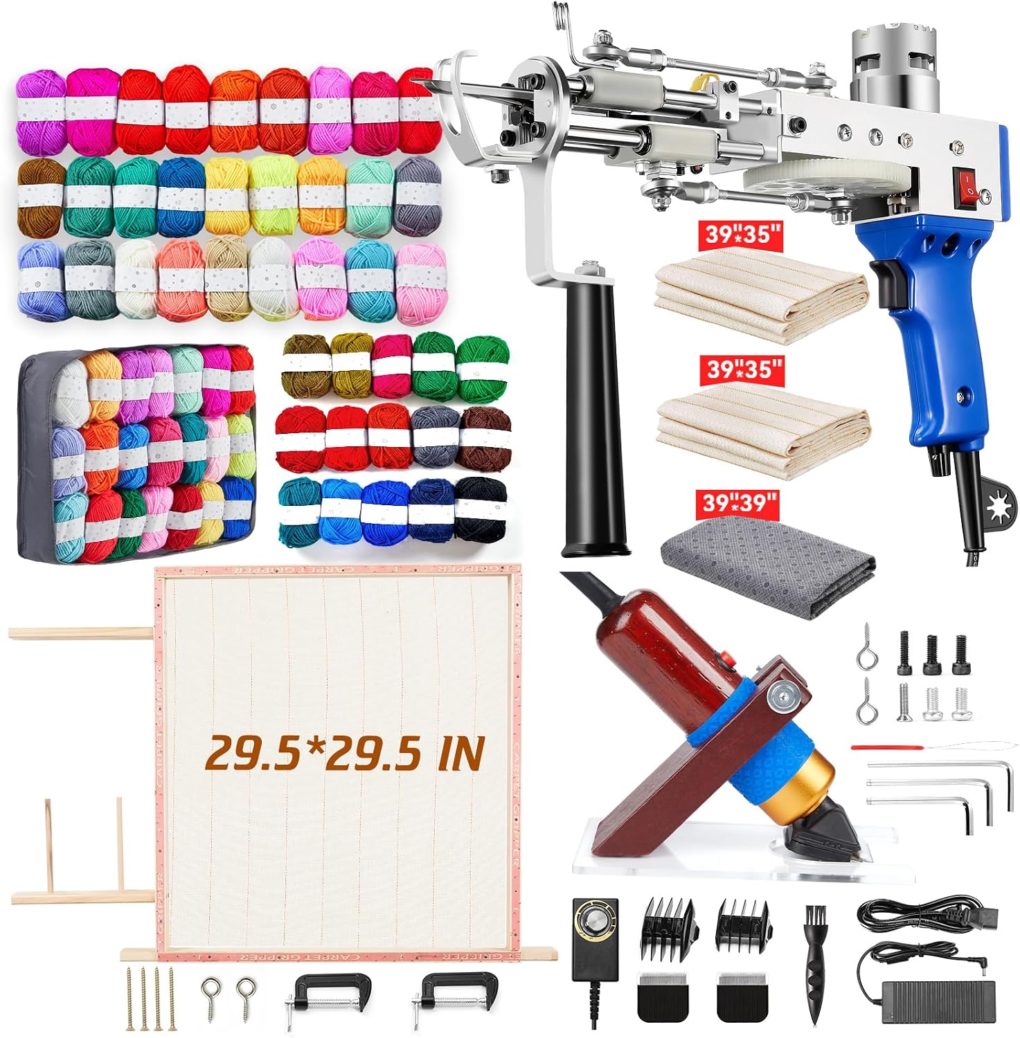 BESGEER 2025 Rug Tufting Gun Starter Kit with Frame with Carpet Trimmer - Rug Tufting with Carpet Trimmer Kit with Frame, 2 in 1 Cut & Loop Pile Carpet Gun& Carpet Carving Clippers(Blue)