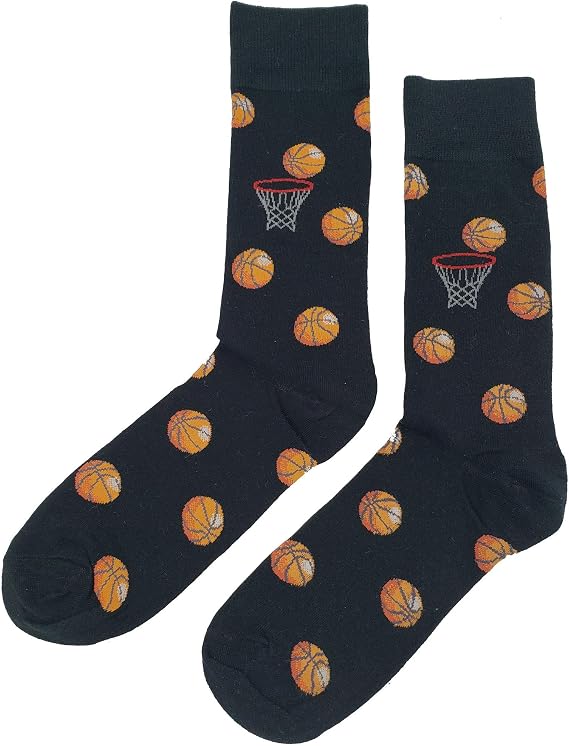 Basketball Game Dress Socks Funny Novelty Crazy Fun Design Men Size 8-12 Cotton Casual Crew Colorful Funky Fancy Socks Gift for Men