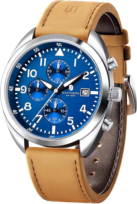 SAPPHERO Mens Watch 50M Waterproof Luminous Quartz Analog Watches with Date Display Casual Stylish Work Business Classic Silicone Strap Men's Wrist Watches Elegant Gifts for Men