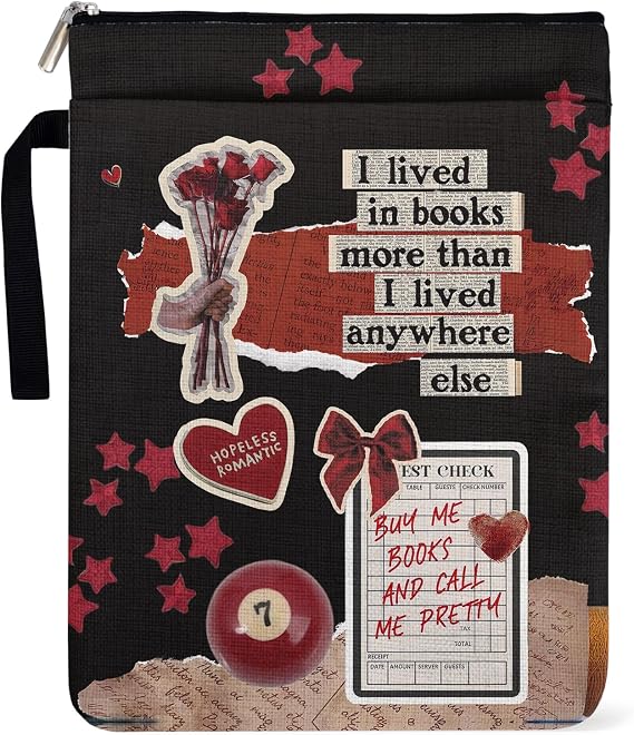 Black Lover Aesthetics Collage Pattern Book Sleeve for Book Lovers, Y2K Style Paperback Book Cover with Waterproof Zipper and Handle for Women, Librarian Reading Accessories & Bookish Group Gifts