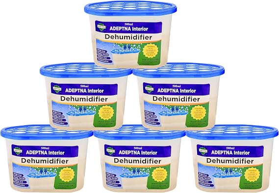 ADEPTNA 500ml Interior Dehumidifiers - Moisture Absorber & Remover for Home, Wardrobe, Kitchen, Bathroom, Bedroom, Caravan, office & Garage - Stops Damp, Mould, Condensation & Mildew (PACK OF 5)