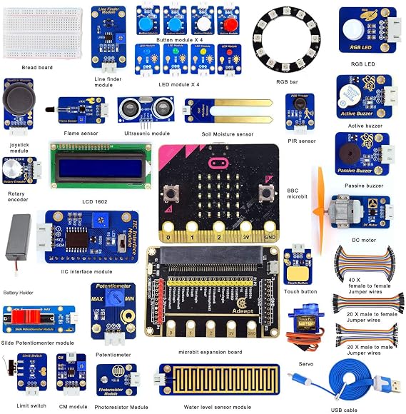 Adeept Microbit Sensor Starter Kit for BBC | Micro:bit Programmable Starter Kit for Micro:bit with 35 Projects PDF Tutorials Book | Micro:bit and Expansion Board Included