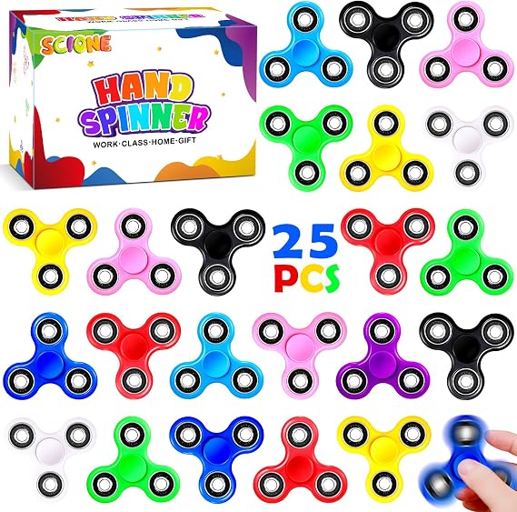 Fidget Hand Spinners 25 PCS Color Bundle Bulk EDC Tri-Spinner Desk School Toy Anxiety Relief ADHD Student Relax Therapy Pack Combo Wholesale Green Red Black White Blue Yellow Glow Pink Glow Sky Blue1