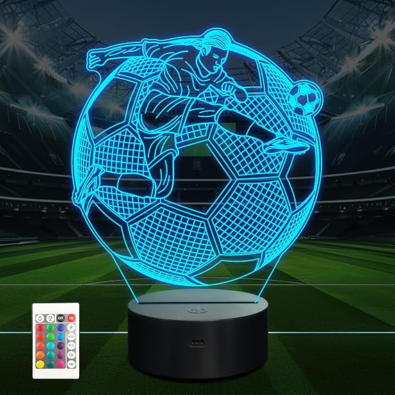 Anywin Football Gifts,Football Night Light, Sports 3D Illusion Lamp for Boys with Dimmer &amp; Timer Illusion 3D Lamp for Room Decor, Gifts for Kids Girls Sports Fans for Birthday Xmas Holidays [Energy Class G]