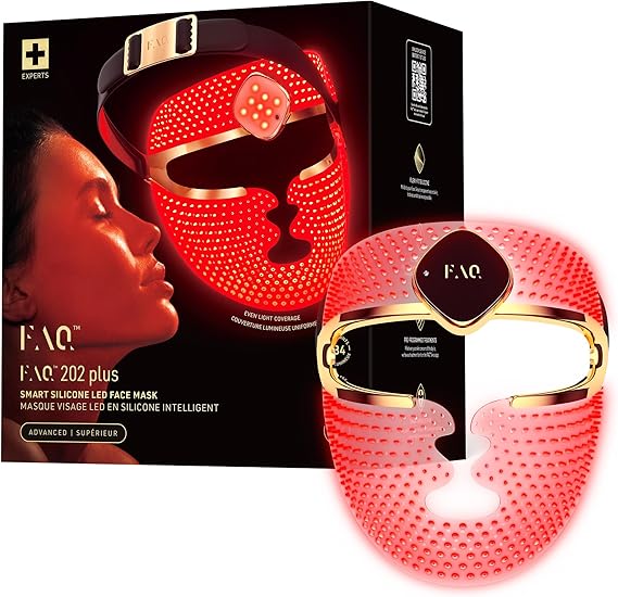FAQ 202 Plus Advanced 8-Color LED Face Mask - Skin Care Device | LED Face Mask, Red Light Mask, Near Infrared, Silicone Mask, 8 Colours, Full Face Coverage, App Connected