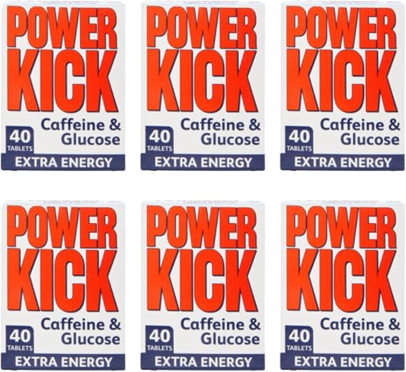 Powerkick Caffeine & Glucose Supplements - 40 Tablets (6 Packs - 240 Tablets in Total)