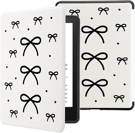 Case for 7" Kindle Paperwhite(12th Gen-2024), New e-Reader Kindle Paperwhite 6(KPW6) PU Leather Cover with Hand Strap for Kindle Paperwhite(2024), Black Bow