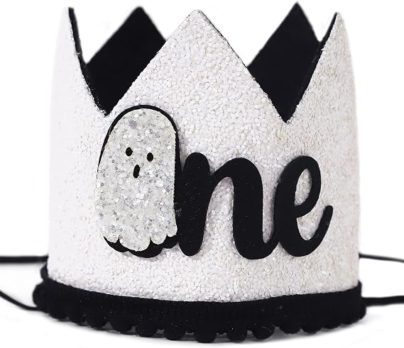 ZZDCMS Halloween First Birthday Decorations - Baby Shower Headband, Hat, Ghost Crown, Photo Booth Props and Cake Smash Backdrop