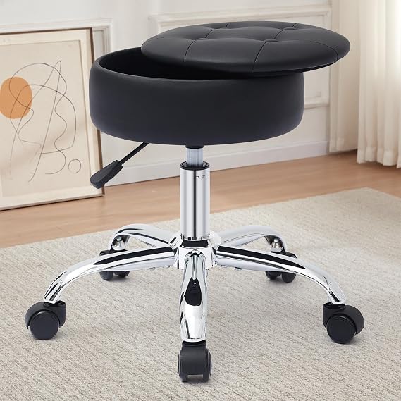 Gitrah Vanity Chair with Wheels Adjustable Vanity Stool with Storage Swivel Vanity Stool for Vanity Rolling Makeup Chair Black