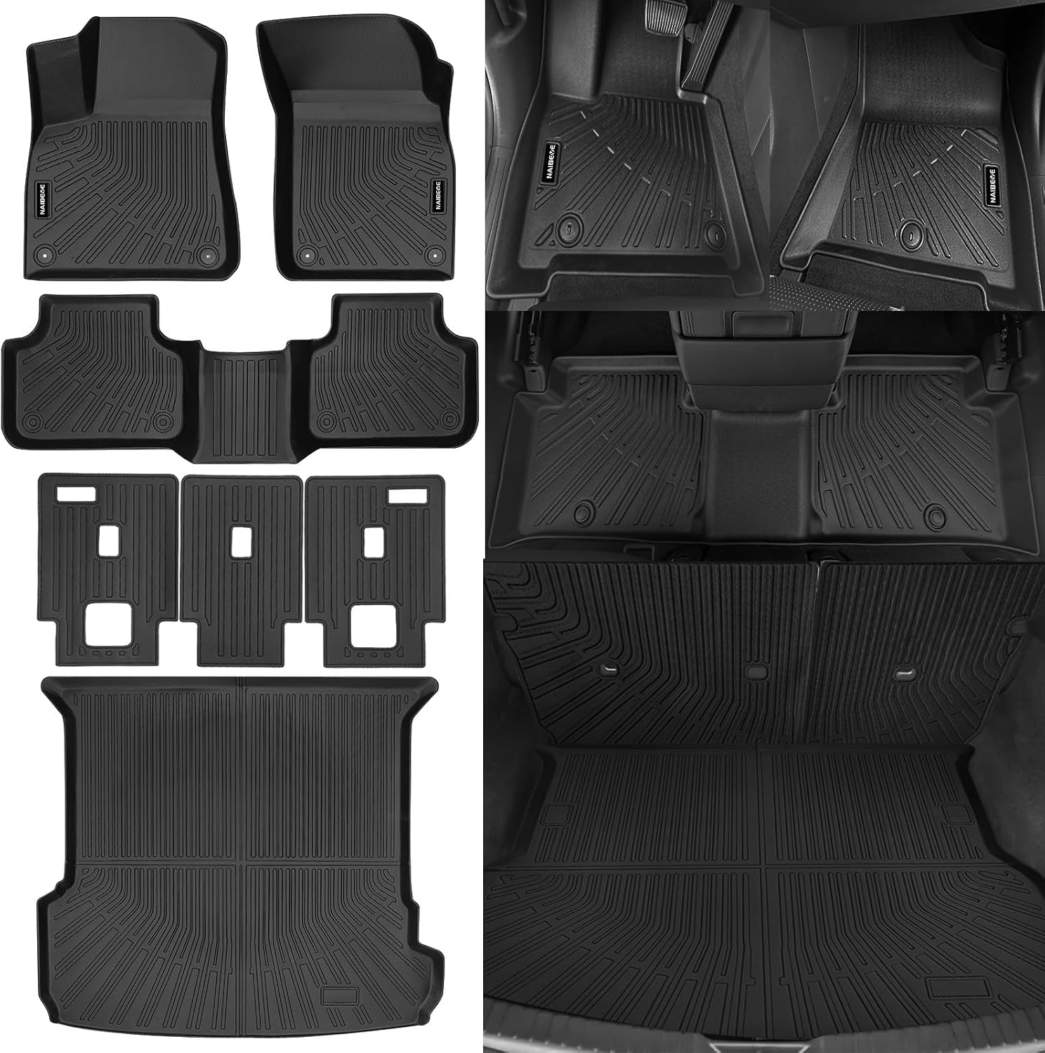 Naibeve Floor Mats for Audi Q7  SQ7 5 Seats 2017-2024 2025 - All Weather for Audi Q7 Floor Mats Cargo Mat Trunk Liner Cargo Liner Backrest Mats