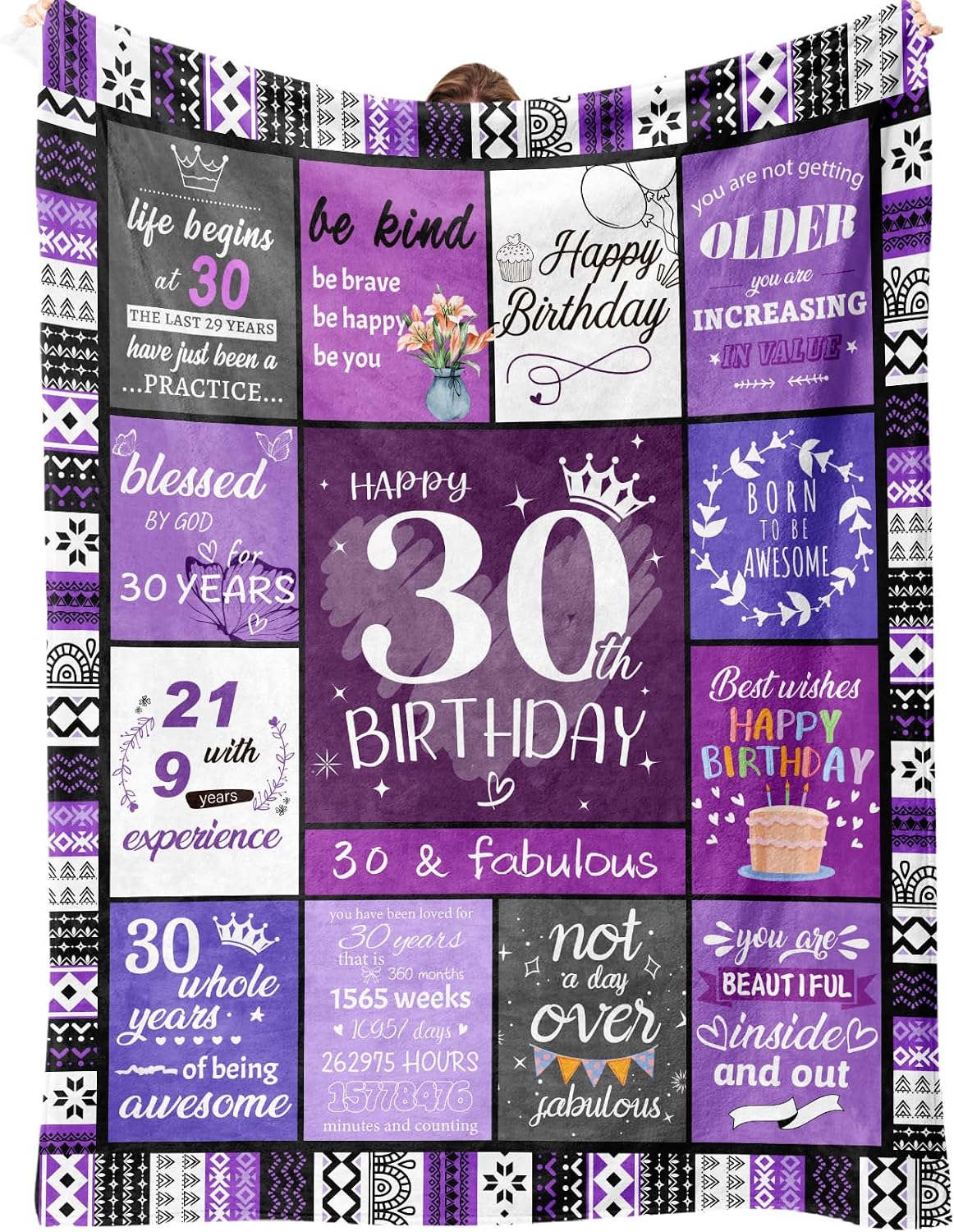 30th Birthday Gifts for Women Her, 30th Birthday Decorations for Women, 30 Year Old Gifts for Woman, Turning 30 and Fabulous - Blanket 60X50"