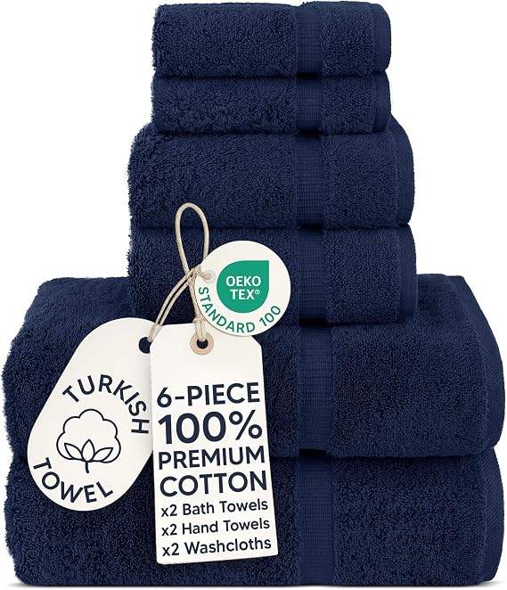 Chakir Turkish Linens 100% Cotton 6-Piece Towel Set, Navy