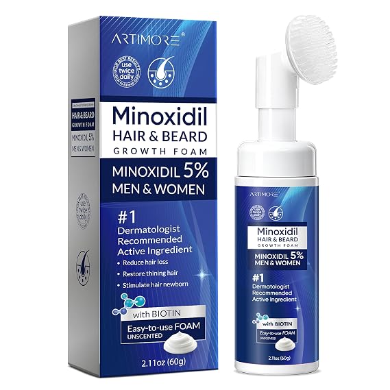 5% Minoxidil Foam for Men, Minoxidil for Men, Minoxidil for Women Hair Growth with Biotin & Castor Oilfor Thicker, Fuller Hair, Fast-Absorbing Formula (60ml, Foam-1pcs)