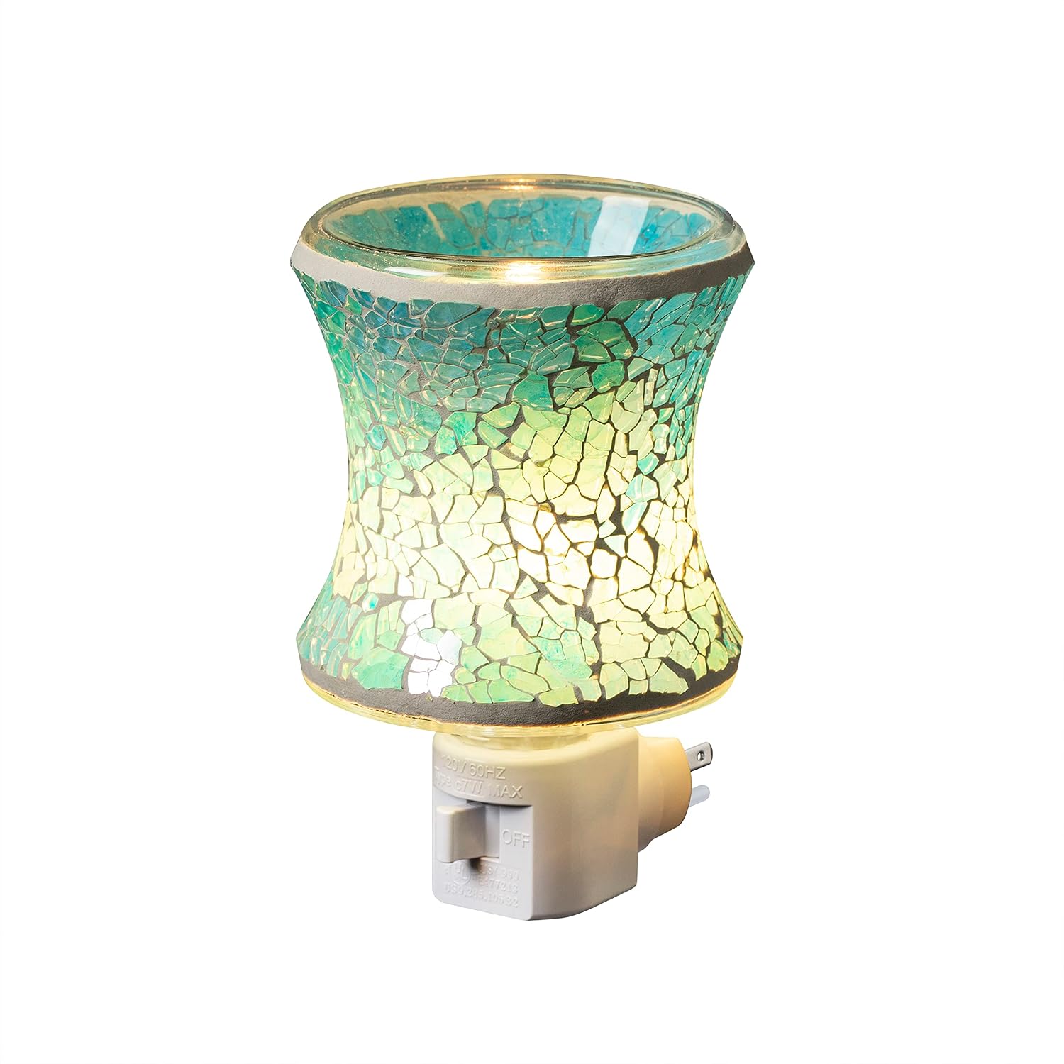 Mosaic Glass Plug-in Fragrance Wax Melt Warmer, Decorative Pluggable Night Light Teal