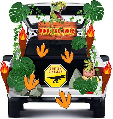 Yotako Trunk or Treat Kit, 24PCS Halloween Jurassic Park Trunk or Treat, Dinosaur Trunk or Treat Decorations Kit Waterproof Jungle Theme Decoration for SUV,Garage Door Entryway Archway & Party