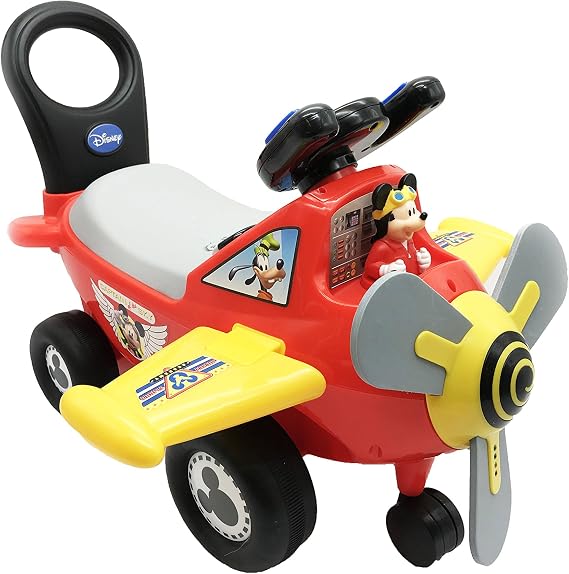 Kiddieland Disney Mickey Mouse Plane Ride-On with Lights & Sounds | Foot-to-Floor Toddler Toy with Rotating Propeller, Moving Mickey, and Interactive Gears - Includes Batteries
