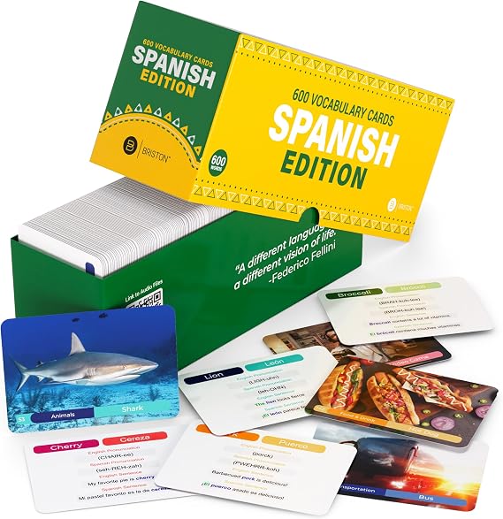 Spanish Vocabulary Flash Cards 600 Words, Sentences & Pronunciation