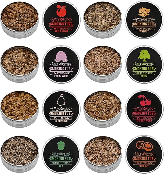 Smoking Wood Chips Cocktail Smoker, 8 Flavors Natural Wood Chips Including Cherry, Apple, Hickory, Beech, Pear, Walnut, Peach, Oak, Sawdust for Husband Father's Gift Smoke Gun Cocktails Drinks Food
